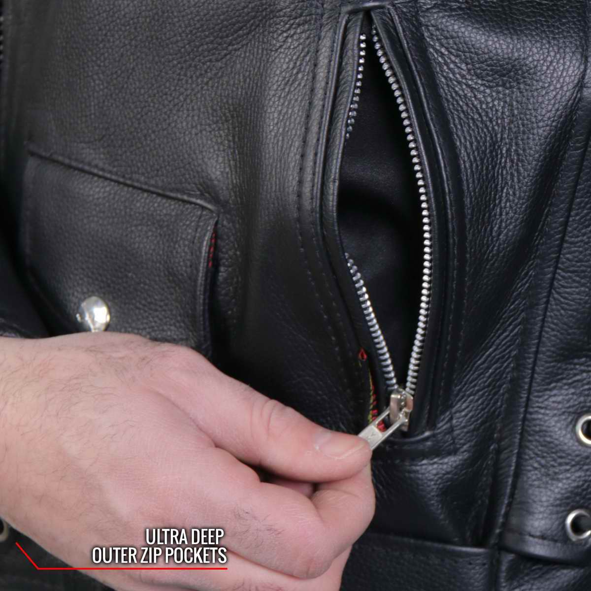 Hot Leathers JKM2001 Men’s Black ‘Skull And Crossbones' Motorcycle Leather Jacket 6 Hot Leathers JKM2001 Men’s Black ‘Skull And Crossbones' Motorcycle Leather Jacket