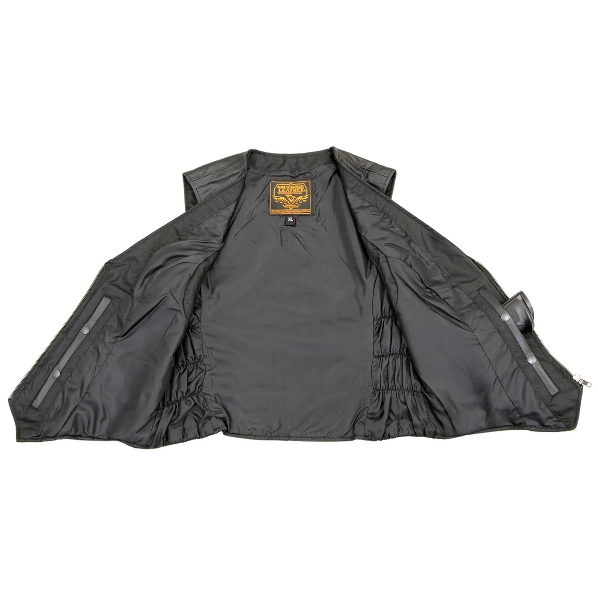 Milwaukee Leather SH1288 Women's Black Leather Deep V-Neck Motorcycle Rider Vest with Side Stretch Panels 4 Milwaukee Leather SH1288 Women's Black Leather Deep V-Neck Motorcycle Rider Vest with Side Stretch Panels