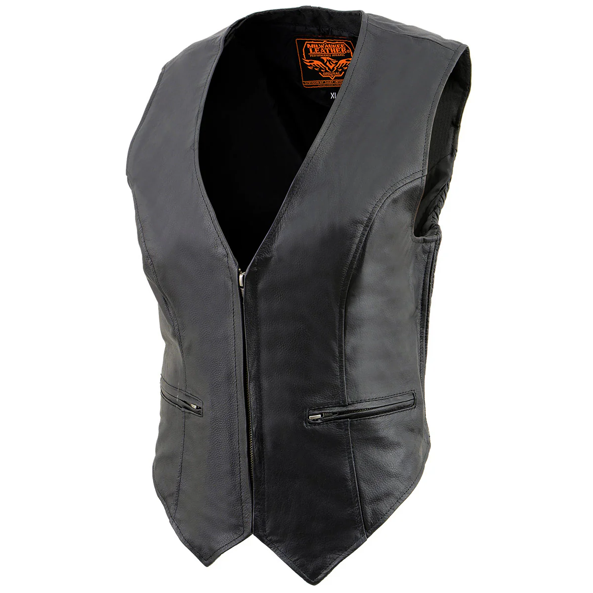 Milwaukee Leather SH1288 Women's Black Leather Deep V-Neck Motorcycle Rider Vest with Side Stretch Panels 5 Milwaukee Leather SH1288 Women's Black Leather Deep V-Neck Motorcycle Rider Vest with Side Stretch Panels