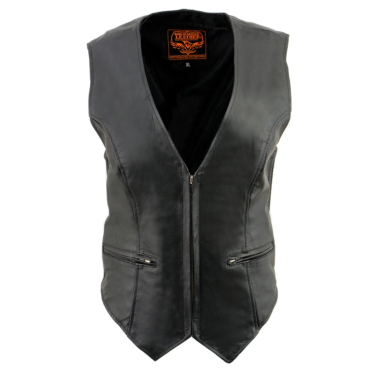 Milwaukee Leather SH1288 Women's Black Leather Deep V-Neck Motorcycle Rider Vest with Side Stretch Panels 7 Milwaukee Leather SH1288 Women's Black Leather Deep V-Neck Motorcycle Rider Vest with Side Stretch Panels