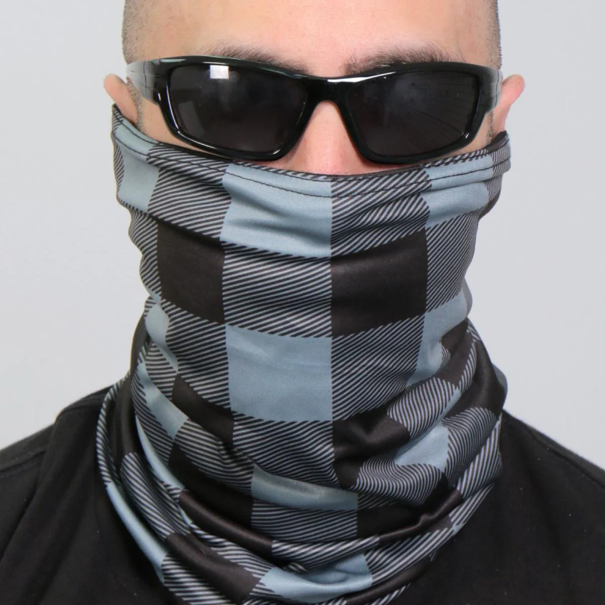 Hot Leathers HWN2021 Gray and Black Plaid Neck Gaiter 2 Hot Leathers HWN2021 Gray and Black Plaid Neck Gaiter
