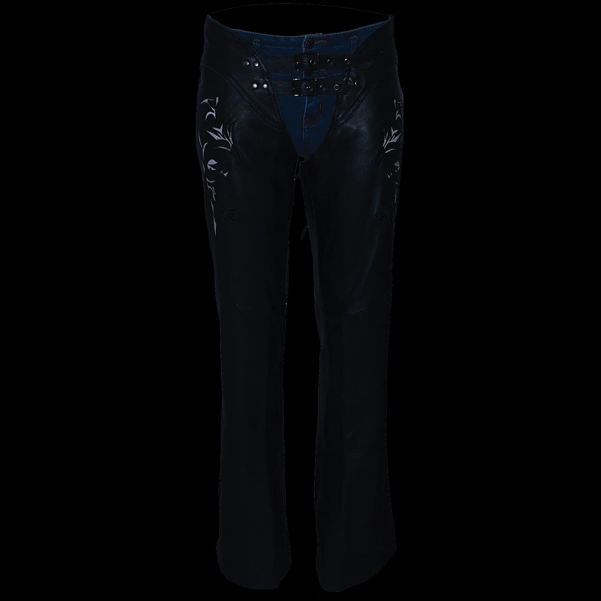 Milwaukee Leather Chaps for Women Black Low-Rise Waist- Double Buckle Reflective Embroidery Motorcycle Chap- ML1187 5 Milwaukee Leather Chaps for Women Black Low-Rise Waist- Double Buckle Reflective Embroidery Motorcycle Chap- ML1187