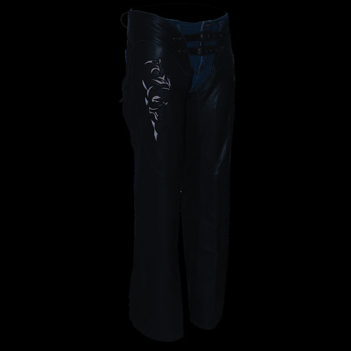 Milwaukee Leather Chaps for Women Black Low-Rise Waist- Double Buckle Reflective Embroidery Motorcycle Chap- ML1187 6 Milwaukee Leather Chaps for Women Black Low-Rise Waist- Double Buckle Reflective Embroidery Motorcycle Chap- ML1187