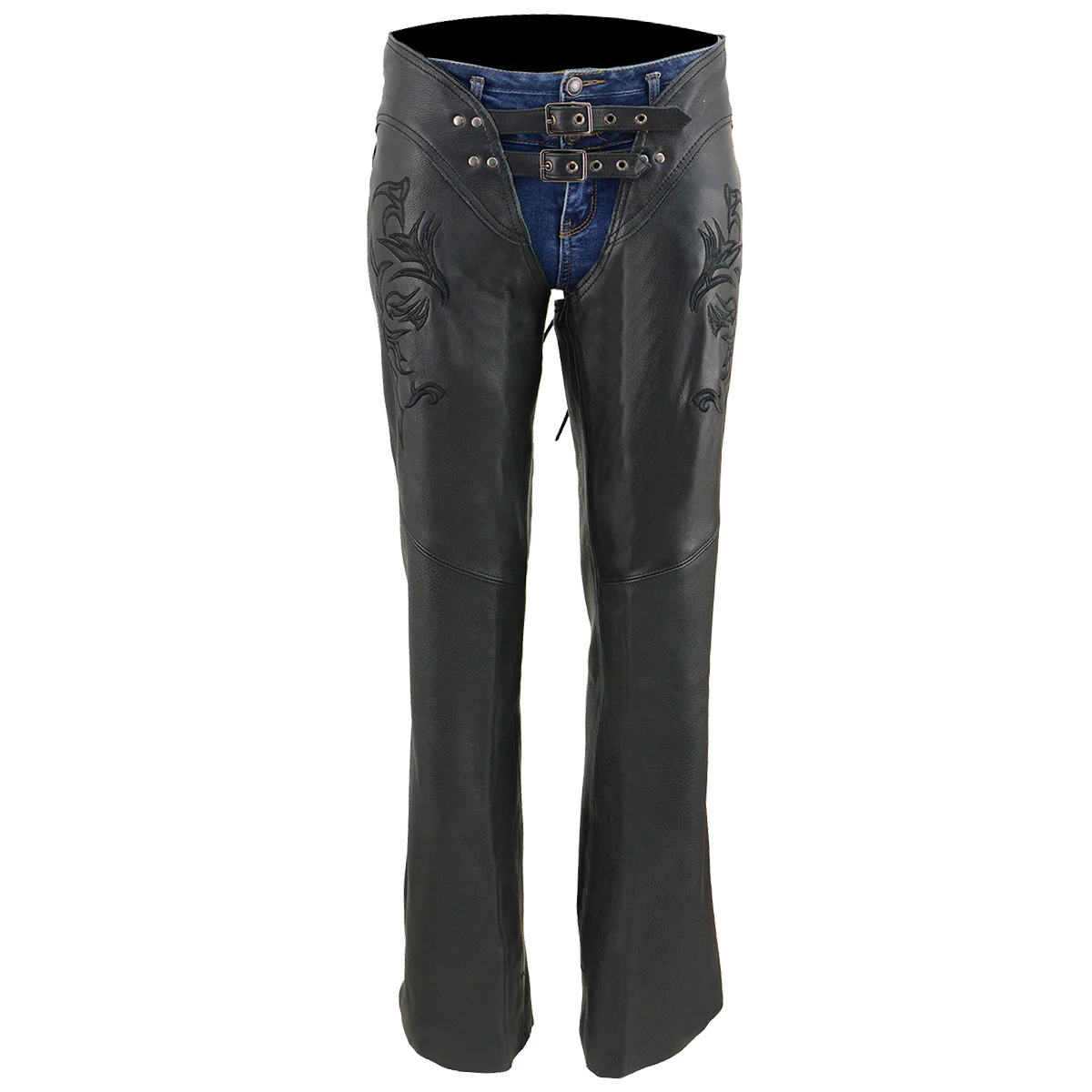 Milwaukee Leather Chaps for Women Black Low-Rise Waist- Double Buckle Reflective Embroidery Motorcycle Chap- ML1187 8 Milwaukee Leather Chaps for Women Black Low-Rise Waist- Double Buckle Reflective Embroidery Motorcycle Chap- ML1187