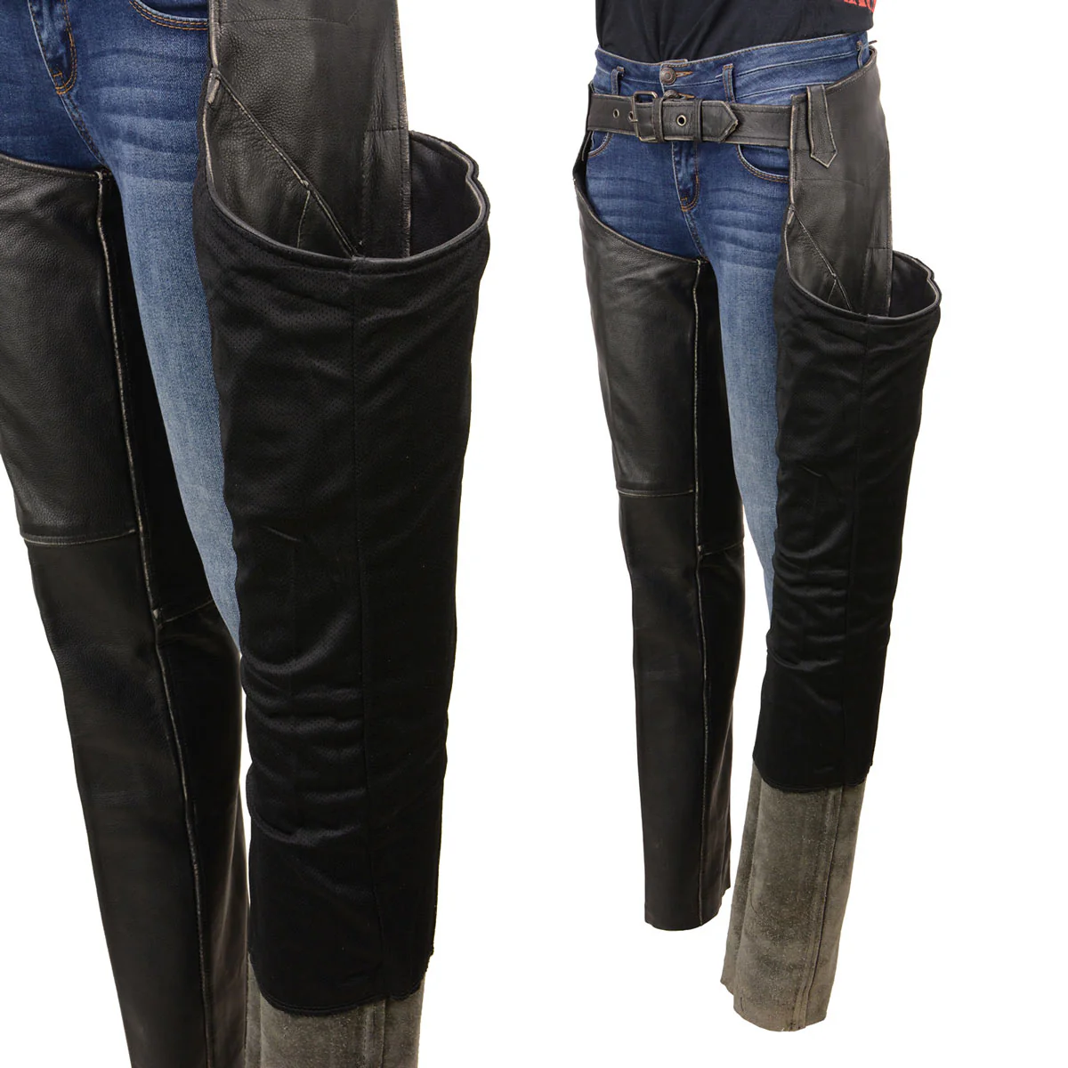 Milwaukee Leather MLL6516 Women's Classic Black Rub-Off Low Rise Premium Leather Chaps 4 Milwaukee Leather MLL6516 Women's Classic Black Rub-Off Low Rise Premium Leather Chaps