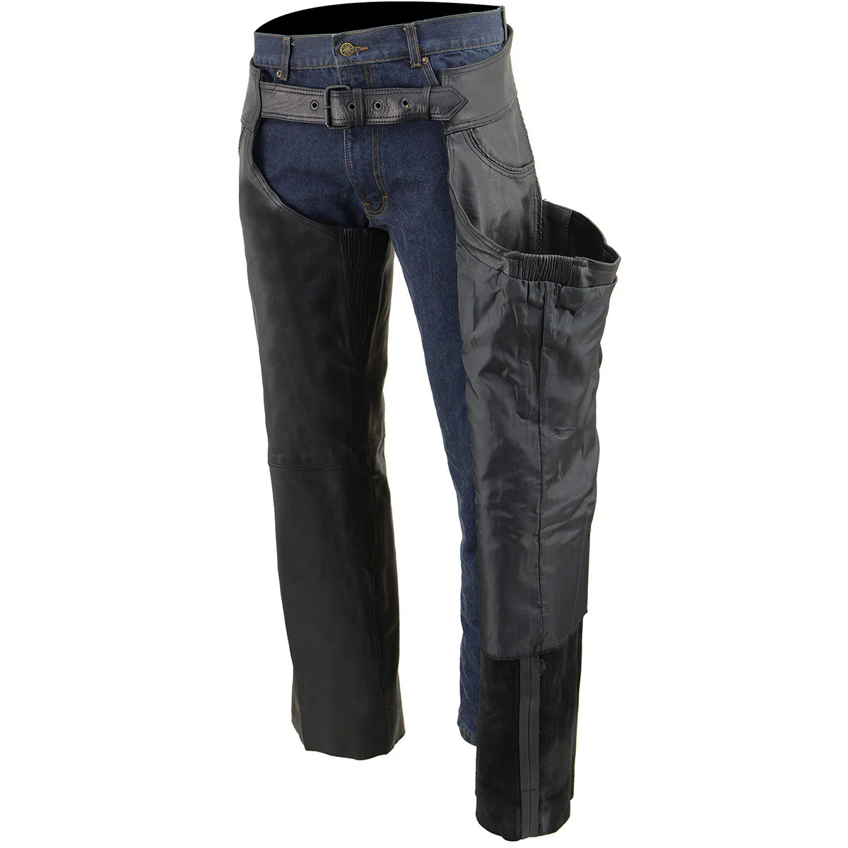 Milwaukee Leather SH1125 Men's Black Braided Leather Jean Style Chaps 2 Milwaukee Leather SH1125 Men's Black Braided Leather Jean Style Chaps