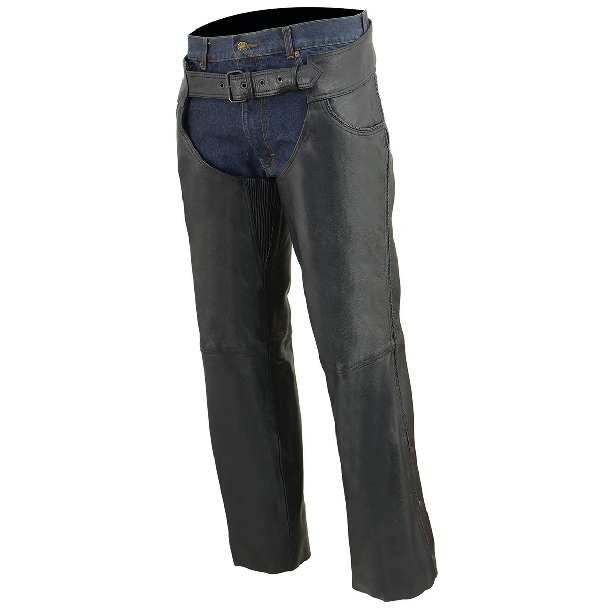 Milwaukee Leather SH1125 Men's Black Braided Leather Jean Style Chaps 5 Milwaukee Leather SH1125 Men's Black Braided Leather Jean Style Chaps