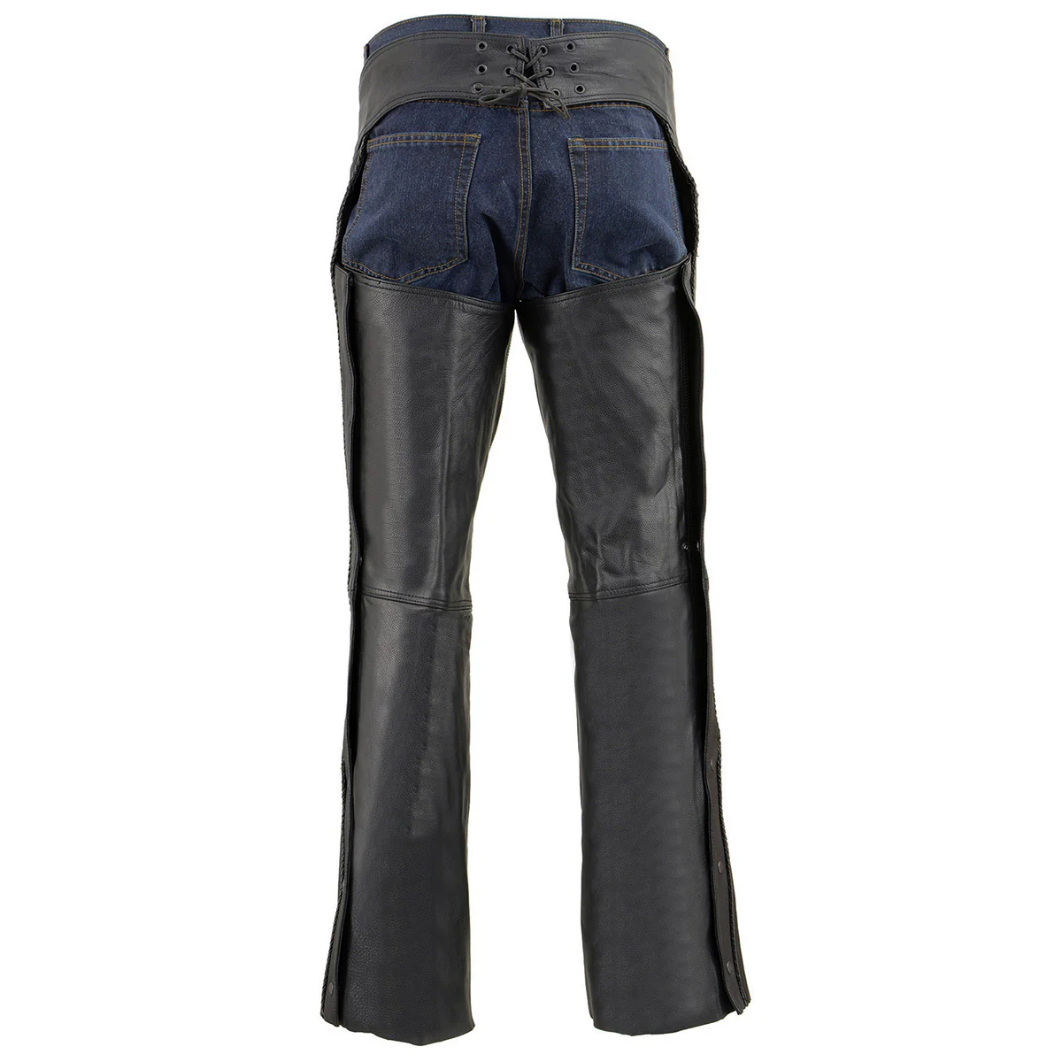 Milwaukee Leather SH1125 Men's Black Braided Leather Jean Style Chaps 6 Milwaukee Leather SH1125 Men's Black Braided Leather Jean Style Chaps