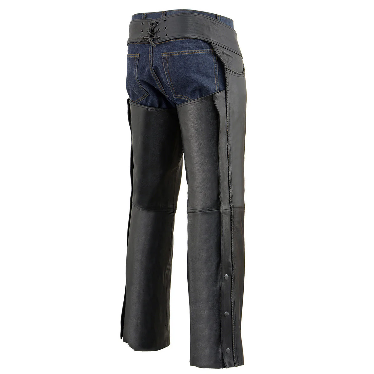 Milwaukee Leather SH1125 Men's Black Braided Leather Jean Style Chaps 7 Milwaukee Leather SH1125 Men's Black Braided Leather Jean Style Chaps