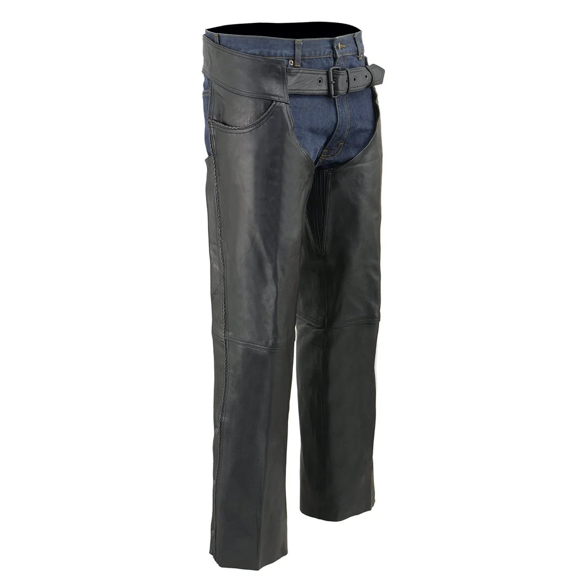 Milwaukee Leather SH1125 Men's Black Braided Leather Jean Style Chaps 9 Milwaukee Leather SH1125 Men's Black Braided Leather Jean Style Chaps