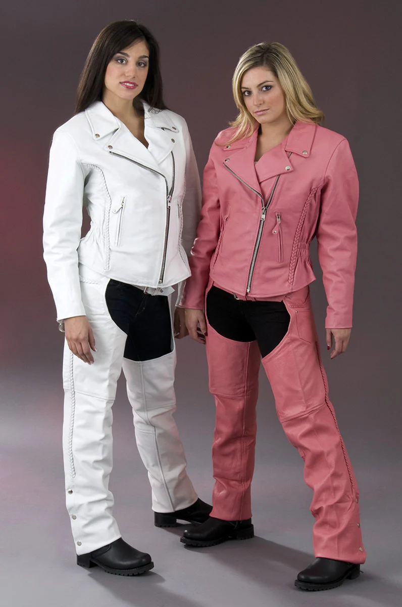 Milwaukee Leather SH1135 Women's 'Braided' White Classic Leather Chaps 2 Milwaukee Leather SH1135 Women's 'Braided' White Classic Leather Chaps