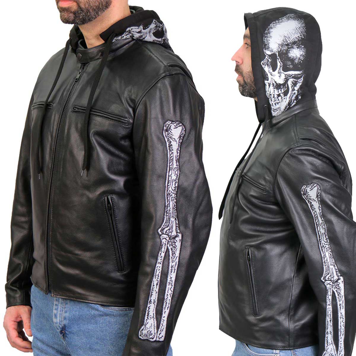 Hot Leathers JKM1031 Men’s ‘Skull and Bones’ Leather Jacket with Flannel Lining 1 Hot Leathers JKM1031 Men’s ‘Skull and Bones’ Leather Jacket with Flannel Lining
