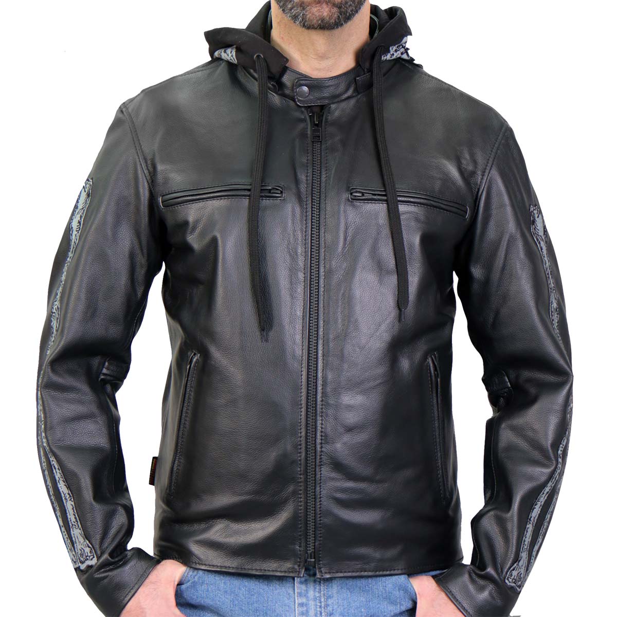 Hot Leathers JKM1031 Men’s ‘Skull and Bones’ Leather Jacket with Flannel Lining 2 Hot Leathers JKM1031 Men’s ‘Skull and Bones’ Leather Jacket with Flannel Lining