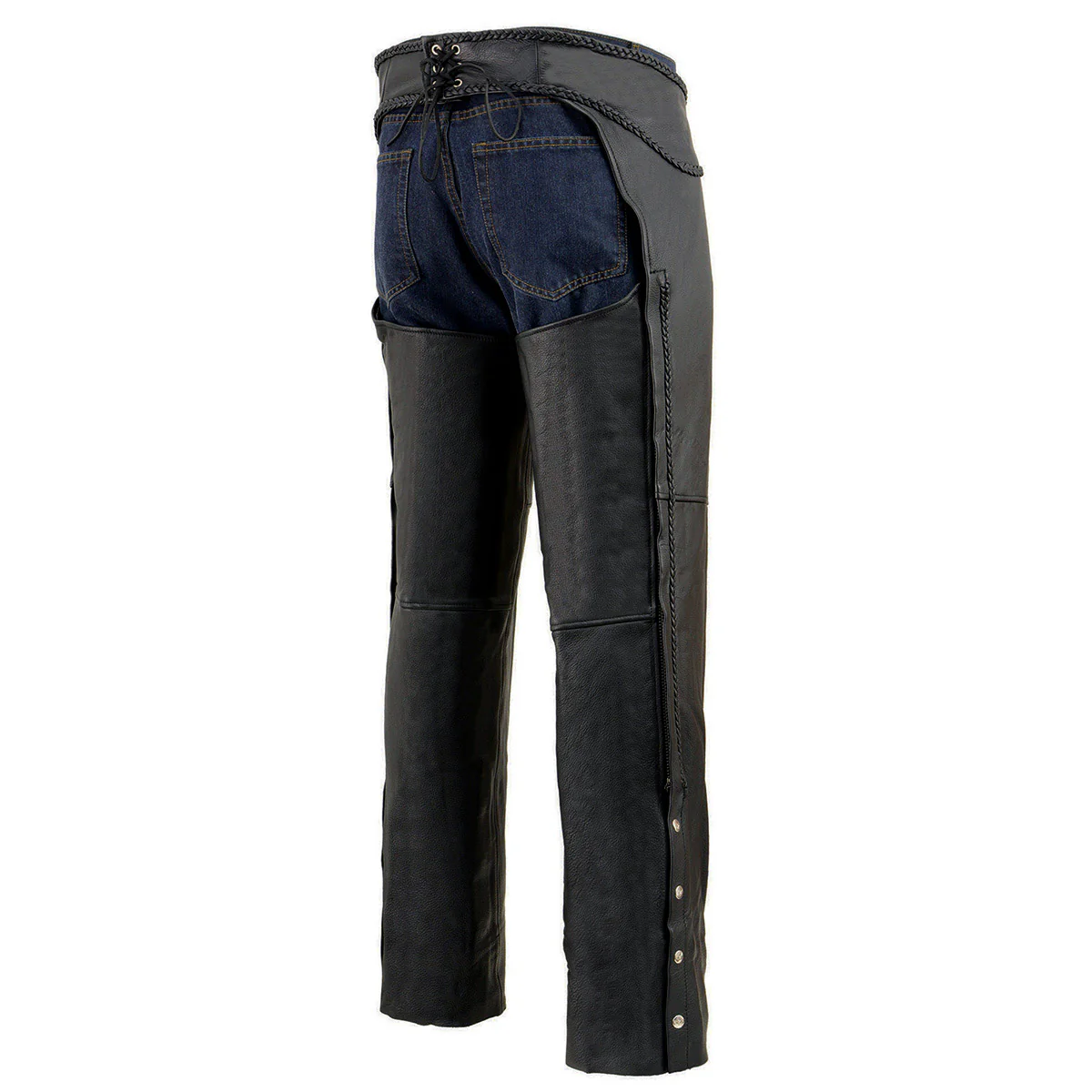 Milwaukee Leather SH1135 Men's 'Braided' Black Classic Leather Motorcycle Chaps 2 Milwaukee Leather SH1135 Men's 'Braided' Black Classic Leather Motorcycle Chaps
