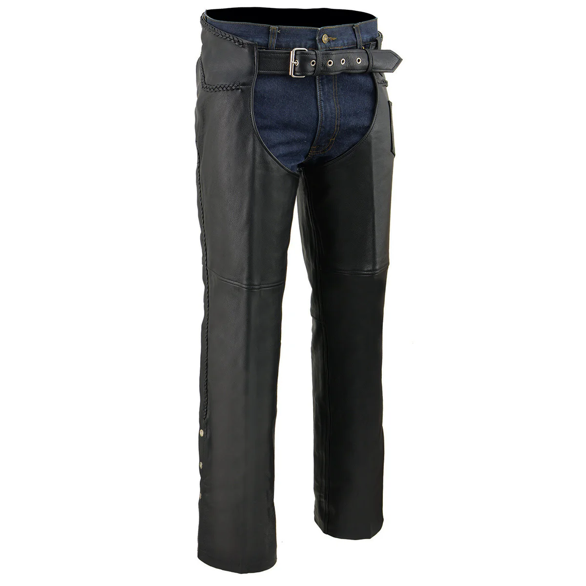 Milwaukee Leather SH1135 Men's 'Braided' Black Classic Leather Motorcycle Chaps 4 Milwaukee Leather SH1135 Men's 'Braided' Black Classic Leather Motorcycle Chaps