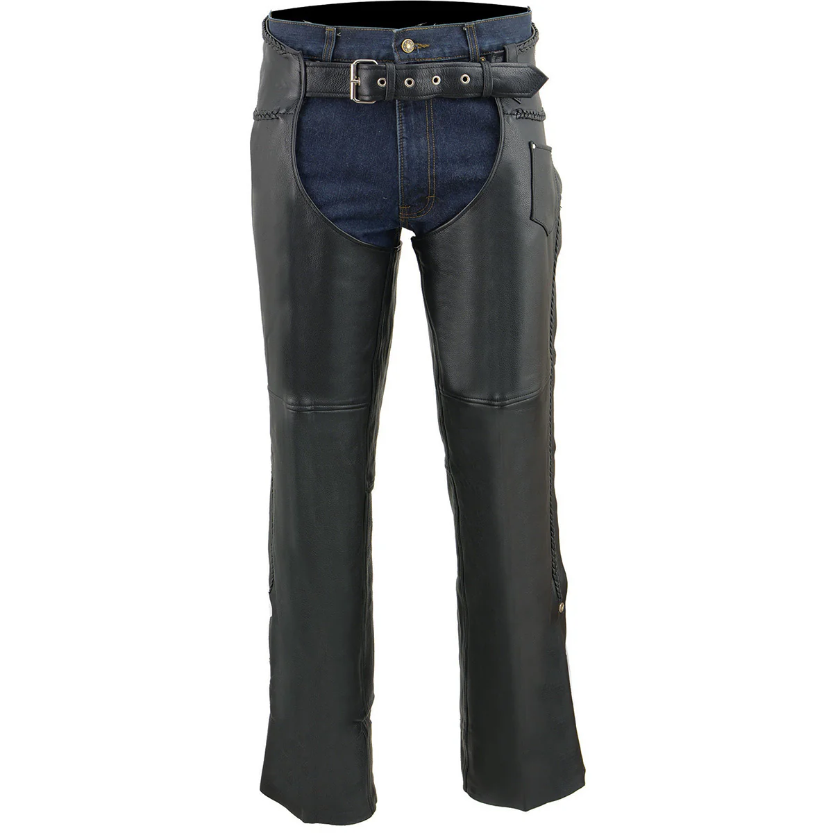 Milwaukee Leather SH1135 Men's 'Braided' Black Classic Leather Motorcycle Chaps 5 Milwaukee Leather SH1135 Men's 'Braided' Black Classic Leather Motorcycle Chaps