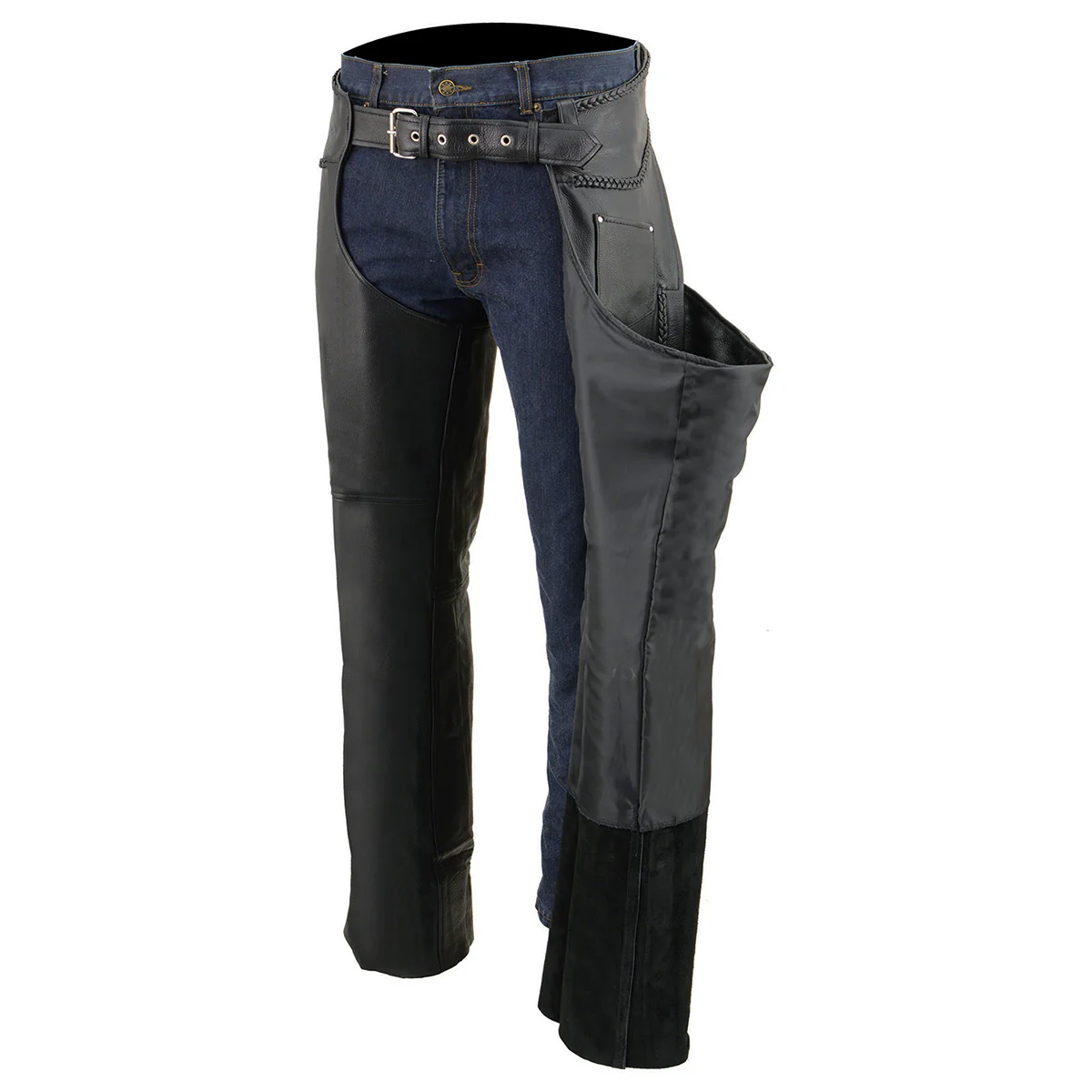 Milwaukee Leather SH1135 Men's 'Braided' Black Classic Leather Motorcycle Chaps 6 Milwaukee Leather SH1135 Men's 'Braided' Black Classic Leather Motorcycle Chaps