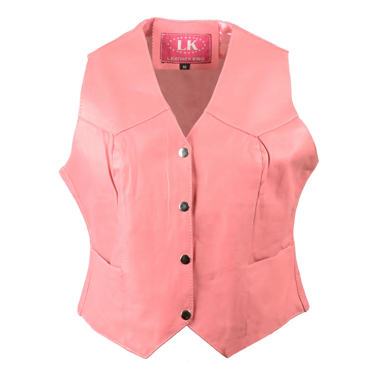 Leather King SH1227 Pink Ladies Classic Leather Four Snap Vest 1 Leather King SH1227 Pink Ladies Classic Leather Four Snap Vest