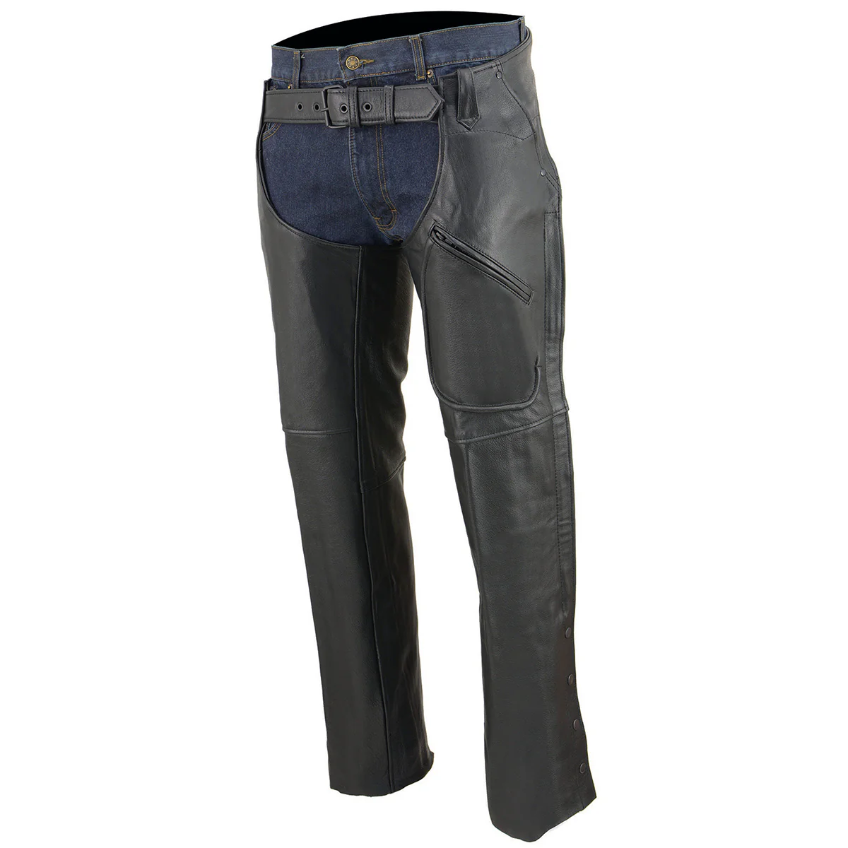 Milwaukee Leather Chaps for Men's Black Leather 3-Front Pockets- Thigh Patch Pocket Motorcycle Riders Chap- LKM5780 3 Milwaukee Leather Chaps for Men's Black Leather 3-Front Pockets- Thigh Patch Pocket Motorcycle Riders Chap- LKM5780