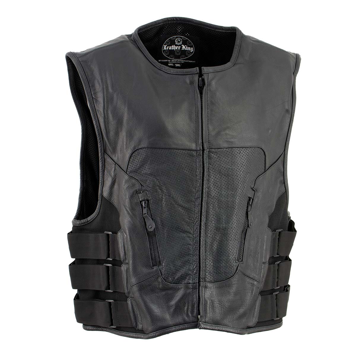 Leather King XSM1467 Men's Classic Black Leather Vest with Back Armor 1 Leather King XSM1467 Men's Classic Black Leather Vest with Back Armor