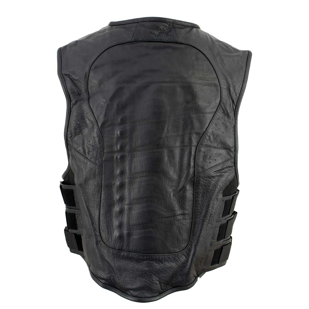 Leather King XSM1467 Men's Classic Black Leather Vest with Back Armor 2 Leather King XSM1467 Men's Classic Black Leather Vest with Back Armor