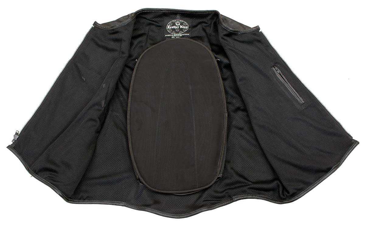 Leather King XSM1467 Men's Classic Black Leather Vest with Back Armor 3 Leather King XSM1467 Men's Classic Black Leather Vest with Back Armor