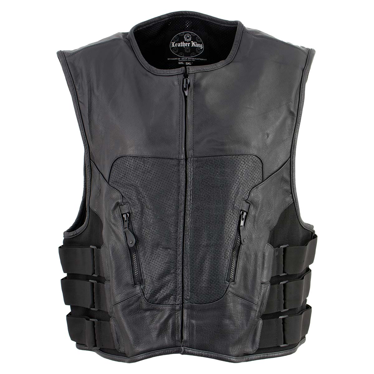 Leather King XSM1467 Men's Classic Black Leather Vest with Back Armor 4 Leather King XSM1467 Men's Classic Black Leather Vest with Back Armor