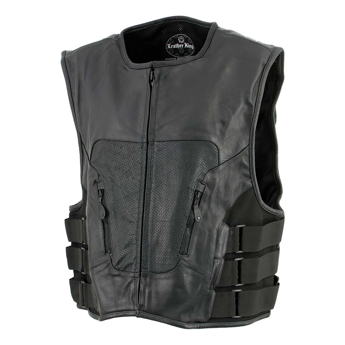 Leather King XSM1467 Men's Classic Black Leather Vest with Back Armor 6 Leather King XSM1467 Men's Classic Black Leather Vest with Back Armor