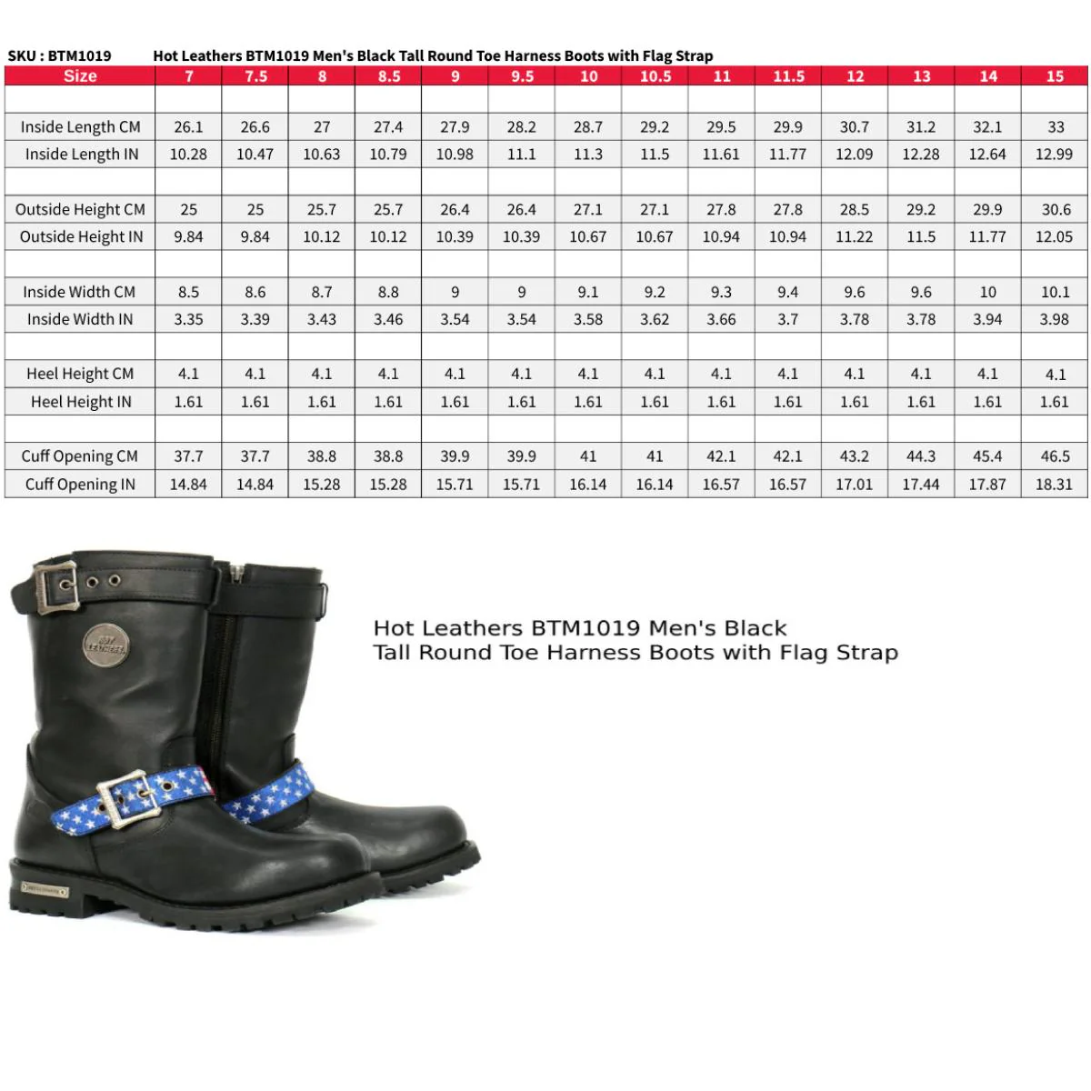 Hot Leathers BTM1019 Men's Black Tall Round Toe Harness Boots with Flag Strap 3 Hot Leathers BTM1019 Men's Black Tall Round Toe Harness Boots with Flag Strap