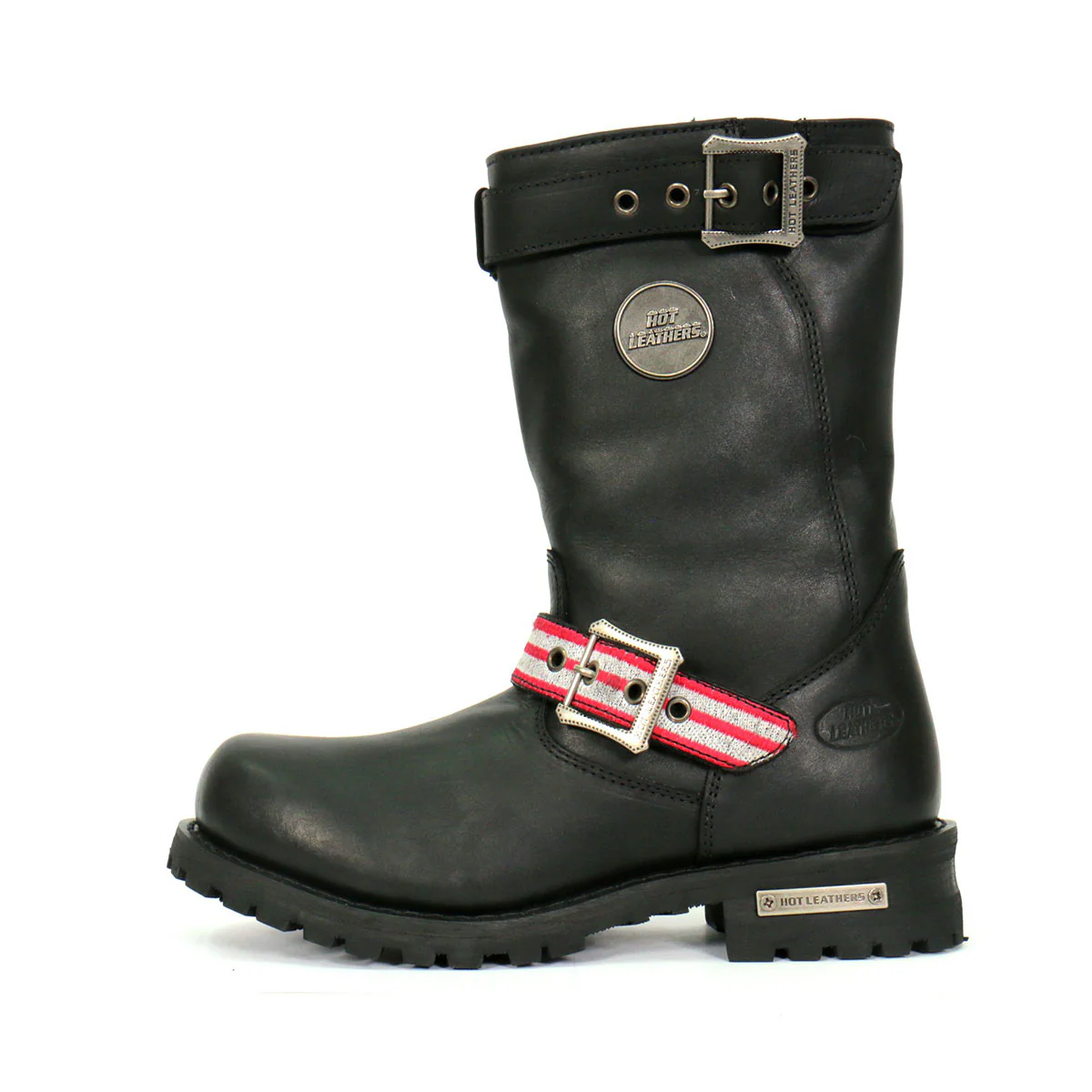 Hot Leathers BTM1019 Men's Black Tall Round Toe Harness Boots with Flag Strap 7 Hot Leathers BTM1019 Men's Black Tall Round Toe Harness Boots with Flag Strap