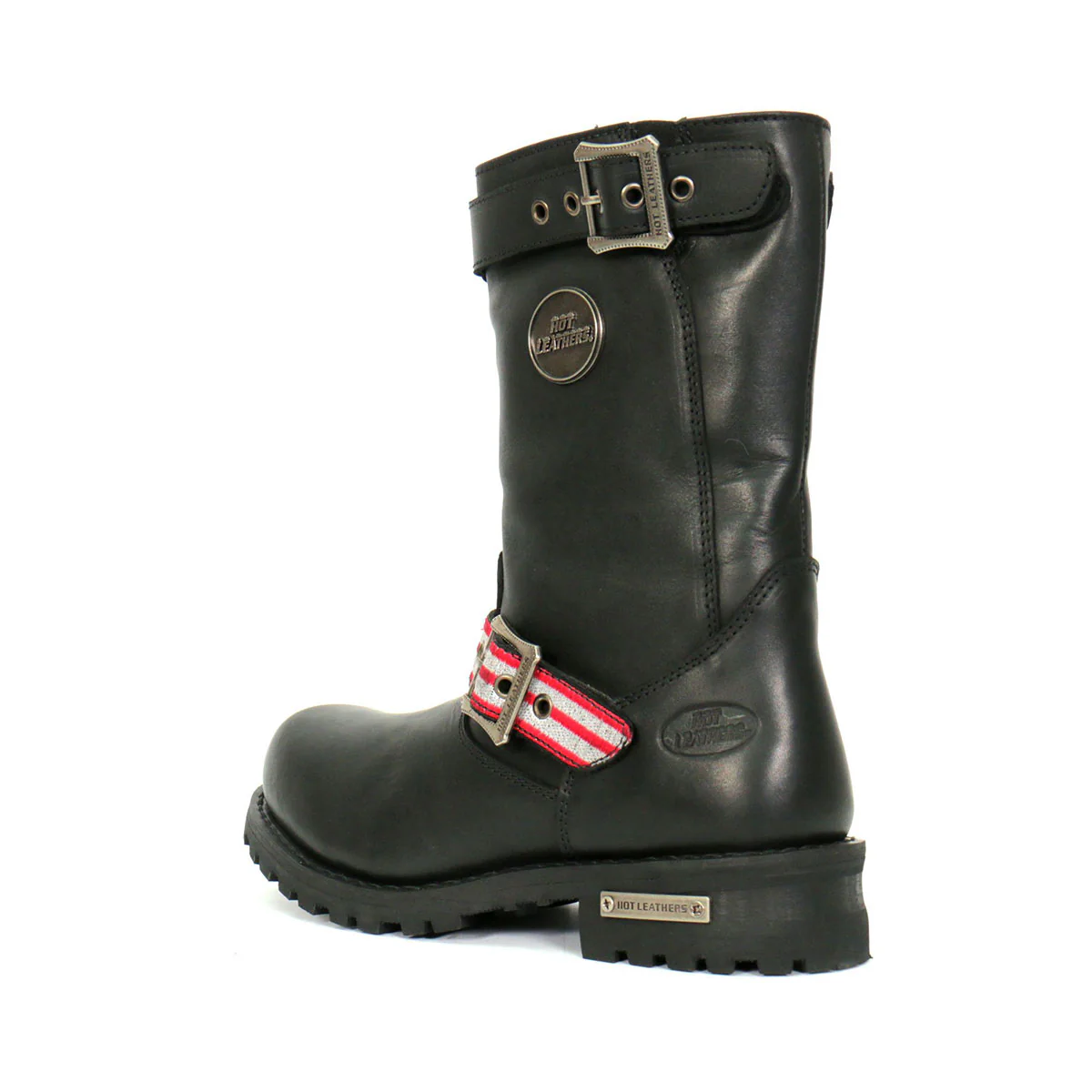 Hot Leathers BTM1019 Men's Black Tall Round Toe Harness Boots with Flag Strap 8 Hot Leathers BTM1019 Men's Black Tall Round Toe Harness Boots with Flag Strap