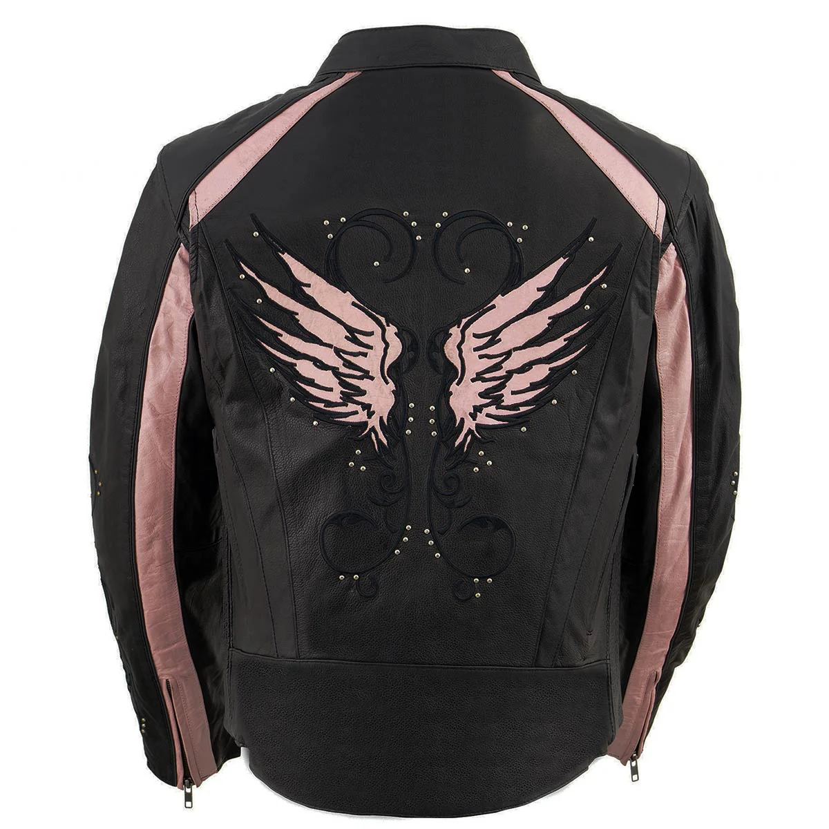 Milwaukee Leather X1952 Women's Black and Pink Embroidered and Stud Design Jacket 2 Milwaukee Leather X1952 Women's Black and Pink Embroidered and Stud Design Jacket