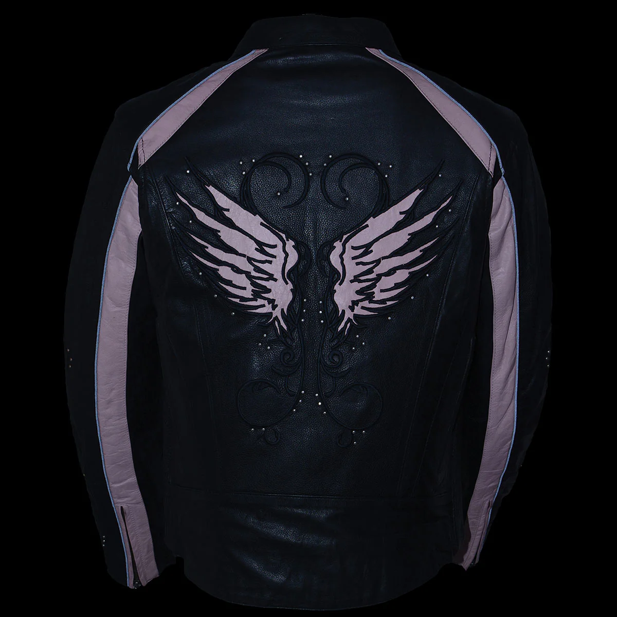 Milwaukee Leather X1952 Women's Black and Pink Embroidered and Stud Design Jacket 4 Milwaukee Leather X1952 Women's Black and Pink Embroidered and Stud Design Jacket