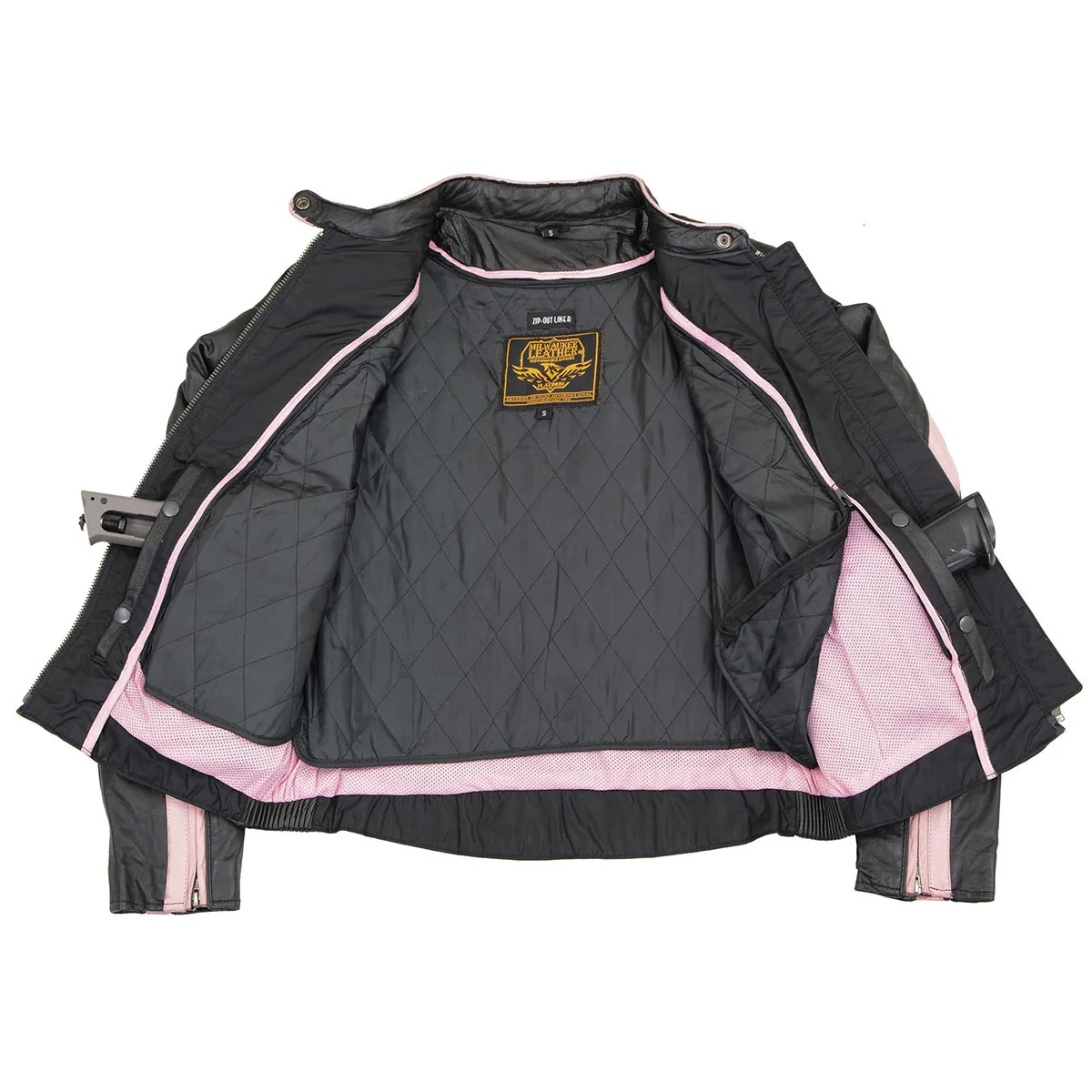 Milwaukee Leather X1952 Women's Black and Pink Embroidered and Stud Design Jacket 7 Milwaukee Leather X1952 Women's Black and Pink Embroidered and Stud Design Jacket