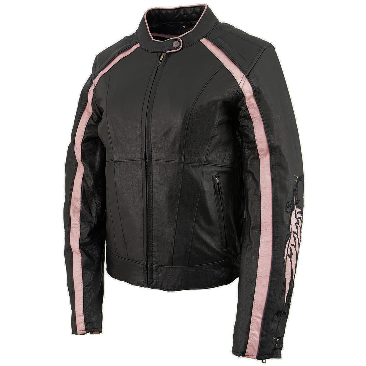 Milwaukee Leather X1952 Women's Black and Pink Embroidered and Stud Design Jacket 8 Milwaukee Leather X1952 Women's Black and Pink Embroidered and Stud Design Jacket
