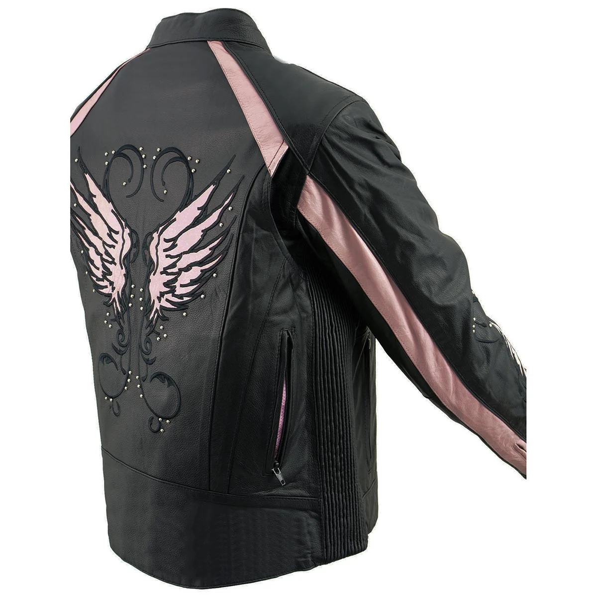 Milwaukee Leather X1952 Women's Black and Pink Embroidered and Stud Design Jacket 9 Milwaukee Leather X1952 Women's Black and Pink Embroidered and Stud Design Jacket