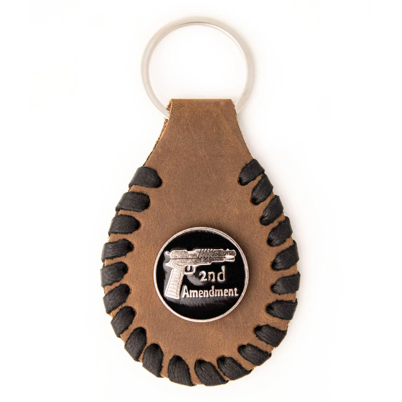 Milwaukee Leather Brown Second Amendment Pewter Emblem Key Chain - MLA9502