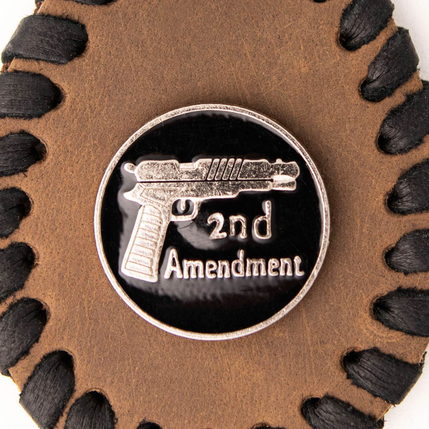Milwaukee Leather Brown Second Amendment Pewter Emblem Key Chain - MLA9502 4 Milwaukee Leather Brown Second Amendment Pewter Emblem Key Chain - MLA9502