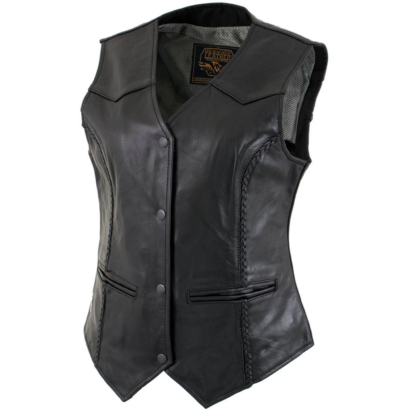 Milwaukee Leather Women's Road Queen Black Braided Buffalo Leather Motorcycle Vest - LKL4713 12 Milwaukee Leather Women's Road Queen Black Braided Buffalo Leather Motorcycle Vest - LKL4713