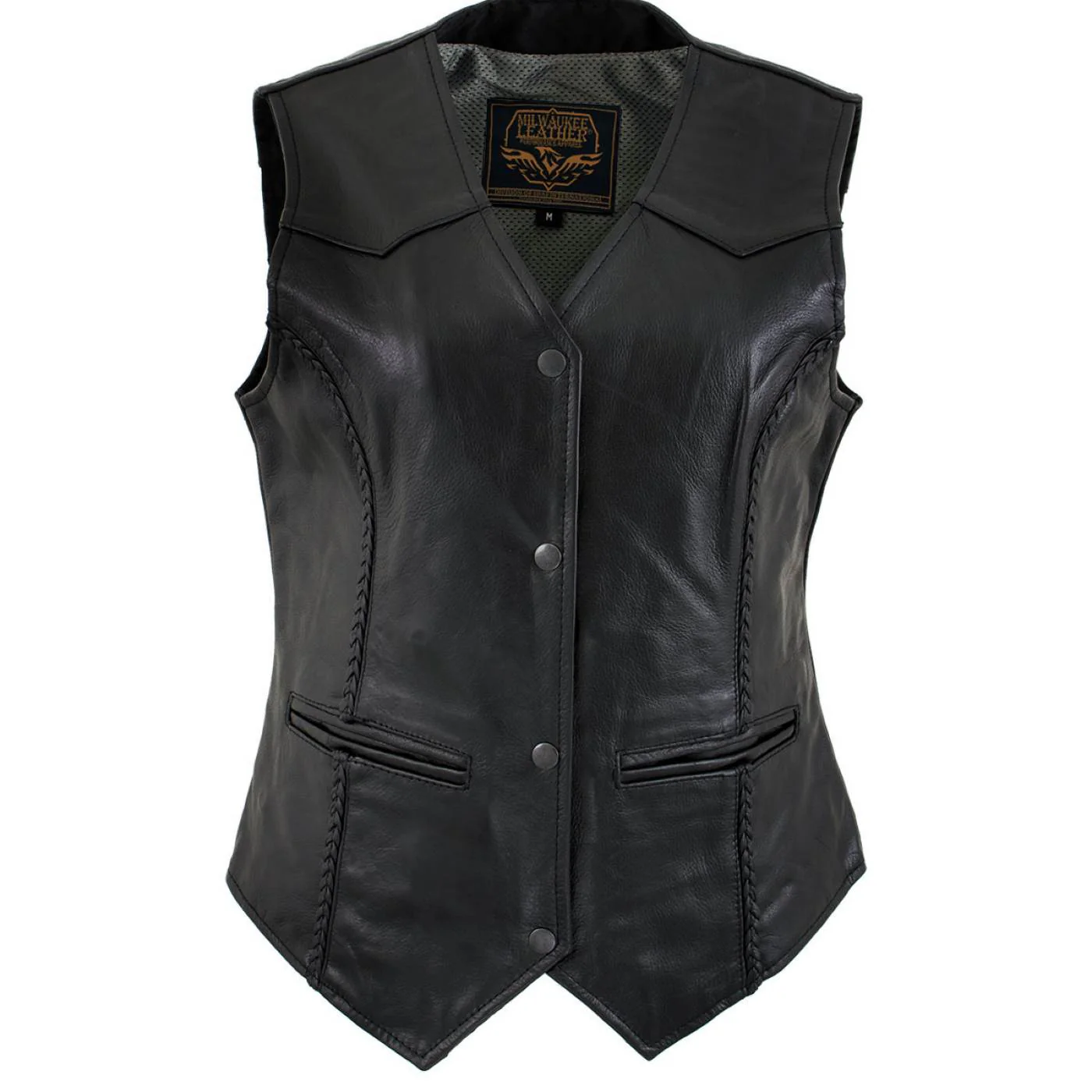 Milwaukee Leather Women's Road Queen Black Braided Buffalo Leather Motorcycle Vest - LKL4713 13 Milwaukee Leather Women's Road Queen Black Braided Buffalo Leather Motorcycle Vest - LKL4713