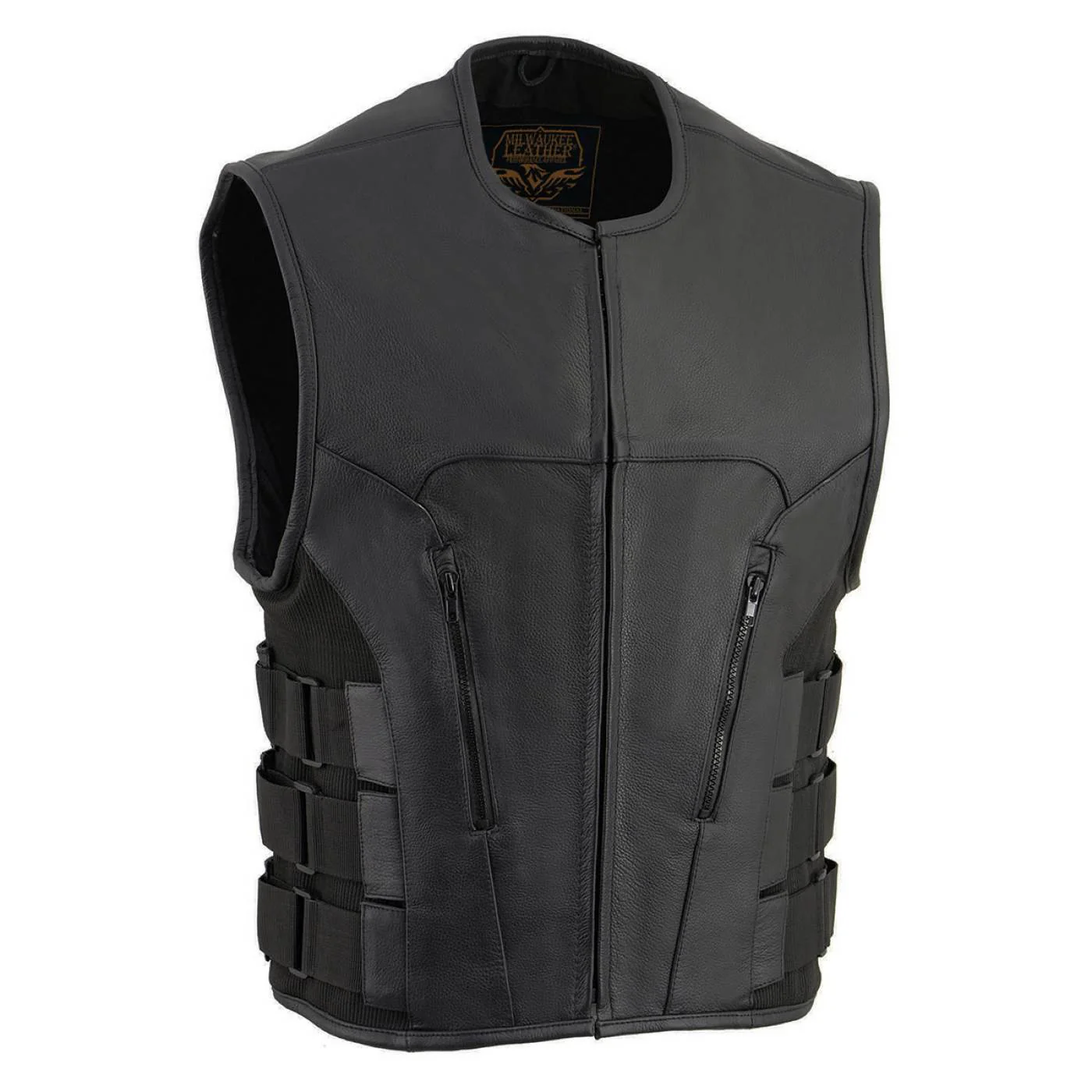 Milwaukee Leather Men's Creeper Black Triple Strap Leather Motorcycle Vest - LKM3791 1 Milwaukee Leather Men's Creeper Black Triple Strap Leather Motorcycle Vest - LKM3791