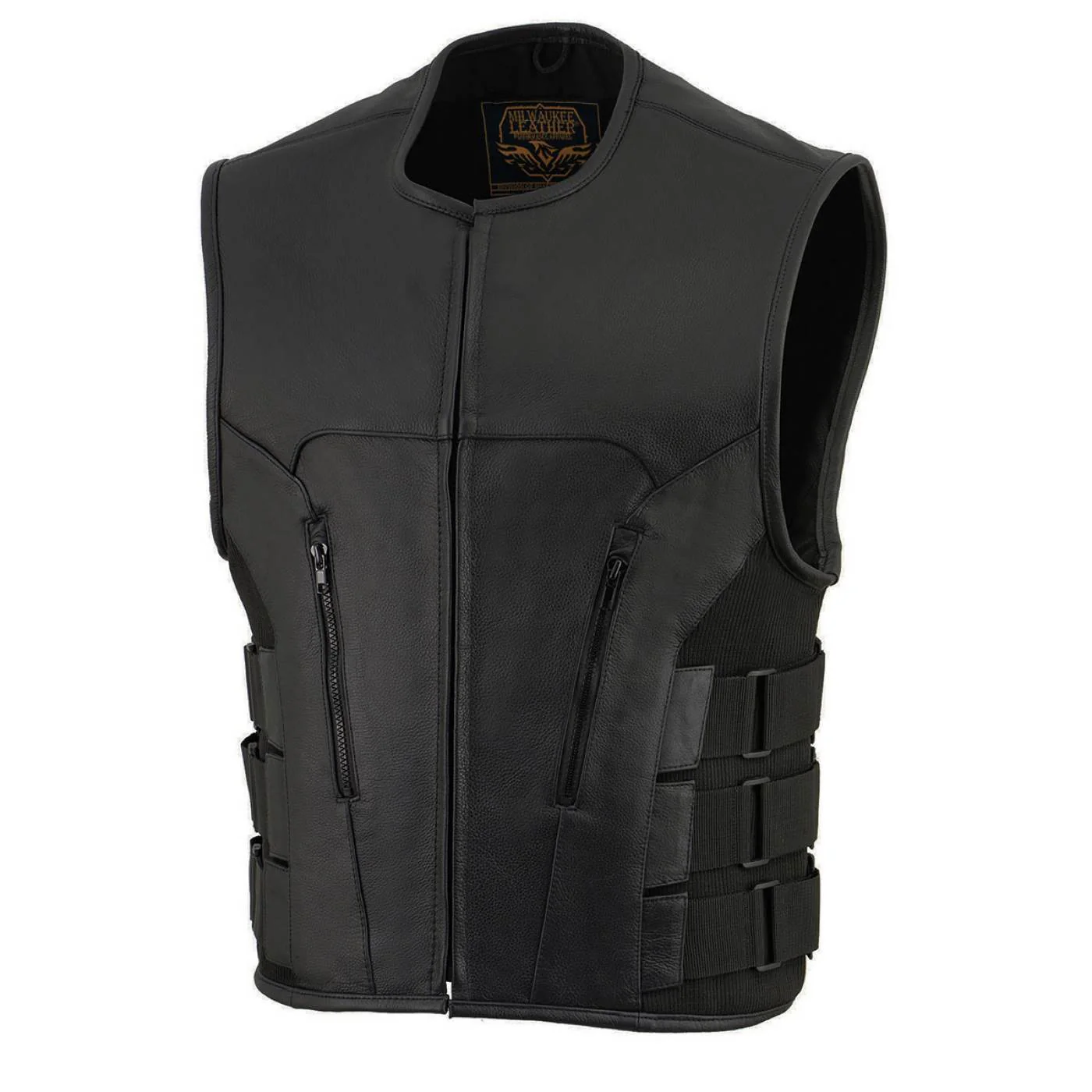 Milwaukee Leather Men's Creeper Black Triple Strap Leather Motorcycle Vest - LKM3791 7 Milwaukee Leather Men's Creeper Black Triple Strap Leather Motorcycle Vest - LKM3791