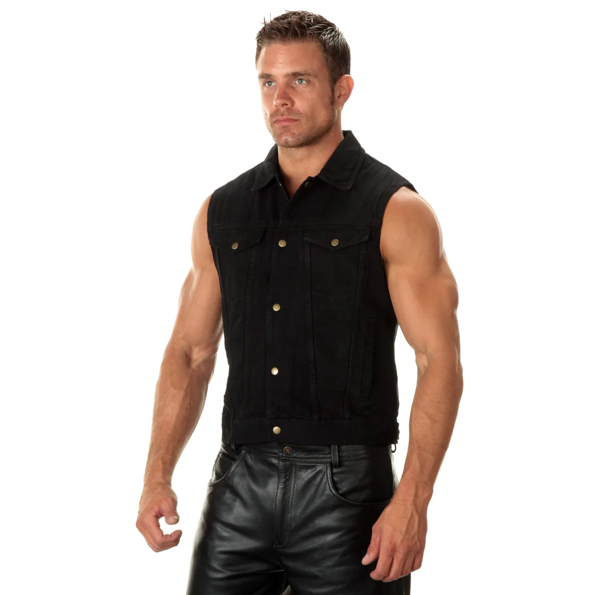Milwaukee Leather Men's Outrider Black Denim Motorcycle Rider Vest with Shirt Collar - MDM3081 11 Milwaukee Leather Men's Outrider Black Denim Motorcycle Rider Vest with Shirt Collar - MDM3081