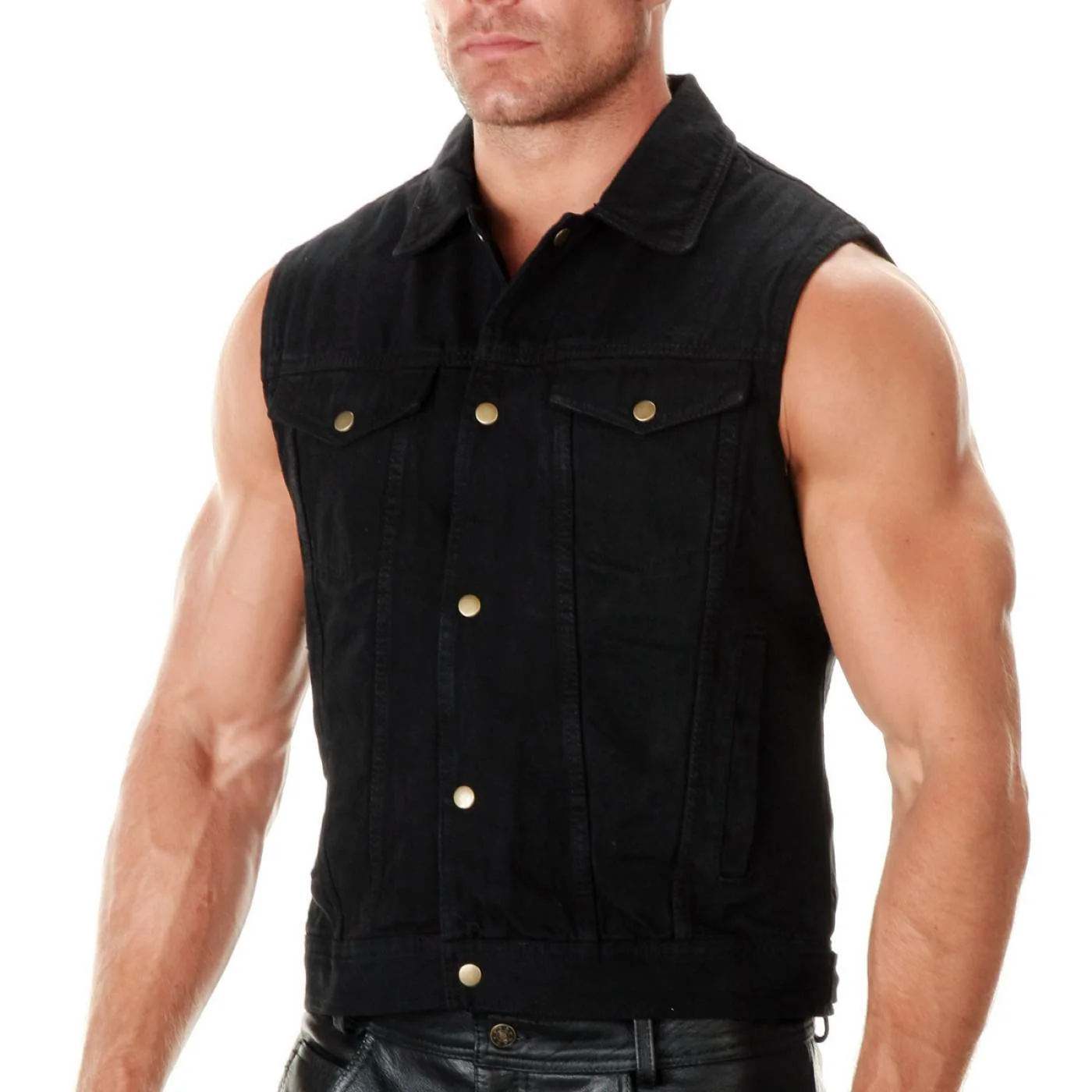 Milwaukee Leather Men's Outrider Black Denim Motorcycle Rider Vest with Shirt Collar - MDM3081 6 Milwaukee Leather Men's Outrider Black Denim Motorcycle Rider Vest with Shirt Collar - MDM3081
