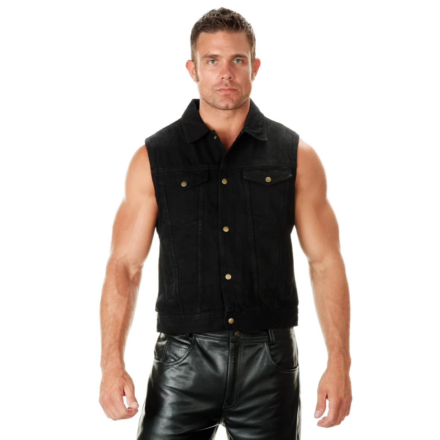 Milwaukee Leather Men's Outrider Black Denim Motorcycle Rider Vest with Shirt Collar - MDM3081 7 Milwaukee Leather Men's Outrider Black Denim Motorcycle Rider Vest with Shirt Collar - MDM3081