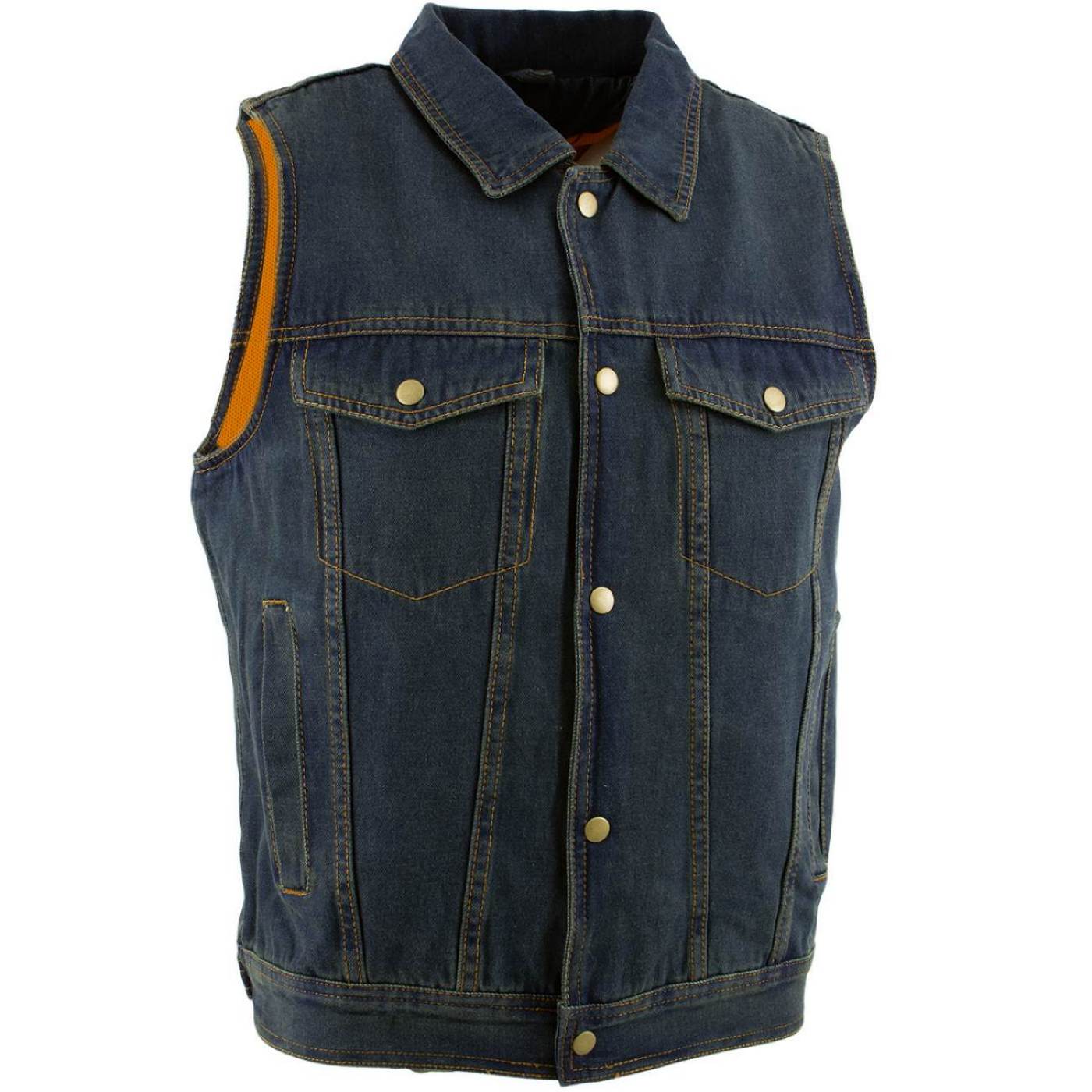Milwaukee Leather Men's Outrider Blue Denim Motorcycle Rider Vest with Shirt Collar - MDM3080 1 Milwaukee Leather Men's Outrider Blue Denim Motorcycle Rider Vest with Shirt Collar - MDM3080