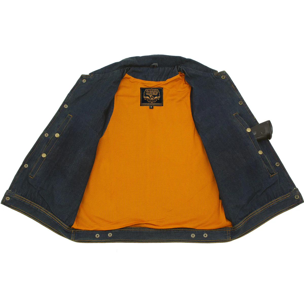 Milwaukee Leather Men's Outrider Blue Denim Motorcycle Rider Vest with Shirt Collar - MDM3080 4 Milwaukee Leather Men's Outrider Blue Denim Motorcycle Rider Vest with Shirt Collar - MDM3080