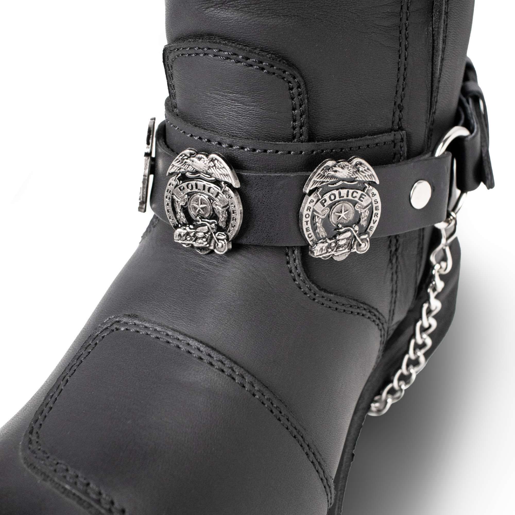 Milwaukee Leather Silver Police Emblem Boot Chain with Adjustable Strap - MLA3011 2 Milwaukee Leather Silver Police Emblem Boot Chain with Adjustable Strap - MLA3011