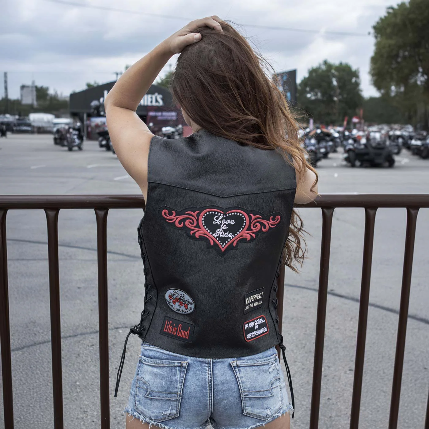 Event Leather ELL4900 Women's Classic Black Genuine Leather Side Laced Motorcycle Riders Vest w/ 9 Patches 2 Event Leather ELL4900 Women's Classic Black Genuine Leather Side Laced Motorcycle Riders Vest w/ 9 Patches