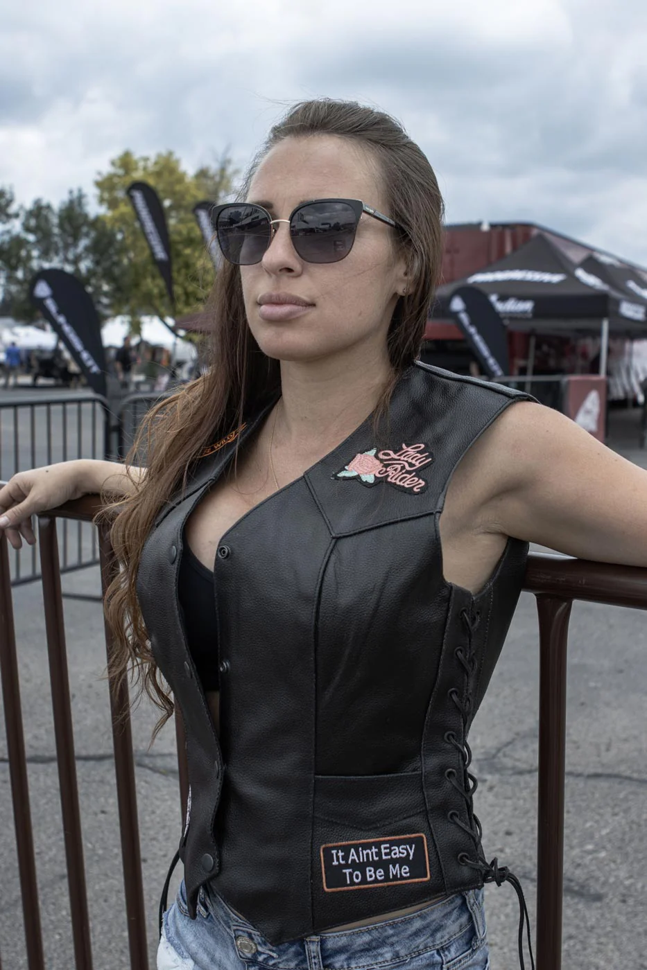 Event Leather ELL4900 Women's Classic Black Genuine Leather Side Laced Motorcycle Riders Vest w/ 9 Patches 5 Event Leather ELL4900 Women's Classic Black Genuine Leather Side Laced Motorcycle Riders Vest w/ 9 Patches